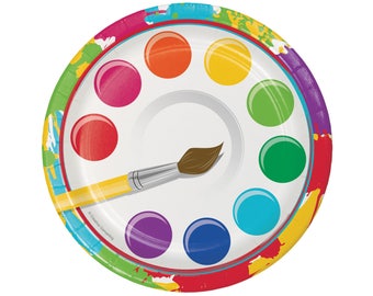 Placas de paleta de arte de 7 "- placas de festa de pintura, suprimentos de festa de arte, decorações de festa de artista, lembrancinhas de arte, decoração de festa de aniversário