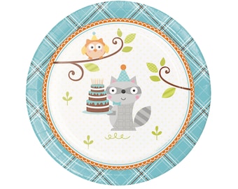 Woodland Plates - Woodland Baby Shower, Woodland 1st Birthday, Boy Woodland Party, Woodland Animals Birthday, Birthday Plates, Party Plates