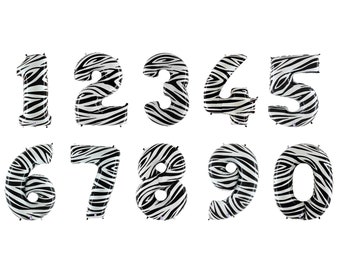 Zebra Zahl Luftballons - Dschungel Party Dekor, Alter Ballons, Safari Geburtstag Luftballons, Zoo Party Zubehör, Ballon Dekorationen, Kinder Geburtstag