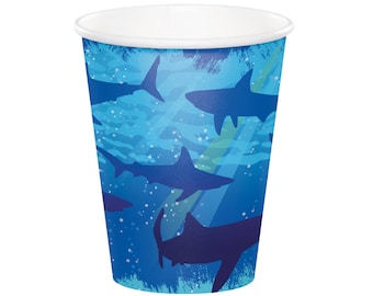 Shark Party Cups - Shark Cups, Blue Ocean Party Cups, Shark Birthday, Shark Party Supplies, Pool Party Supplies, Swimming Party, Shark Theme