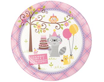 Woodland Party Plates - Woodland Animals Party, Pierwsze urodziny dziewczynki, Woodland Girl Party, Woodland Forest, Urodziny w lesie, Talerze papierowe