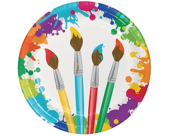 9" Paintbrush Plates - Art Party Paint Party Plates Artist Party Supplies Splatter Party Decorations Art Favors Art Birthday Art Party Decor