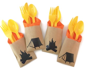 Cutlery Bags - Camping Party Decorations, Camping Birthday, Outdoor Party, Fishing Birthday, Camp Party, Woodland Baby, Lumberjack Party