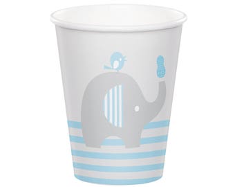 Elephant Party Cups - Elephant Cups, Gray and Blue Shower, Boy Baby Shower, Elephant First Birthday, Little Peanut Baby Shower Decorations