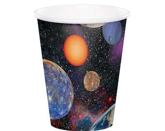 宇宙パーティーカップ - ギャラクシーカップ、宇宙誕生日、記念品カップ、宇宙飛行士パーティー用品、惑星パーティー、科学パーティー、打ち上げ、紙コップ