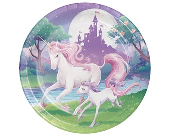 Platos de fiesta de unicornio de 9" - Platos de cumpleaños de unicornio, decoraciones de fiesta de unicornio, vajilla de fiesta, decoraciones de cumpleaños de unicornio, platos de unicornio