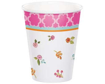 Tazas de fiesta de té: fiesta de té floral, fiesta en el jardín, suministros para fiestas florales, fiesta de cumpleaños de té, baby shower de té, fiesta de té de cumpleaños, vasos de papel