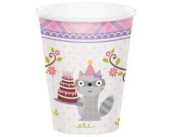 Woodland Cups - Woodland Animal Birthday, Girl 1st Birthday, Forest Friends, Woodland Baby Shower, Pink Woodland Party, Woodland Party Cups