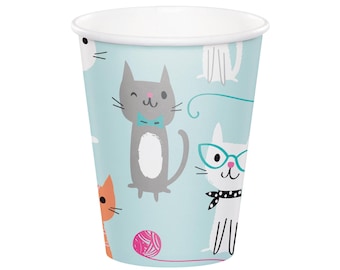 Cat Party Cups - Cat Birthday, Kitten Birthday, Cat Party Supplies, Kitty Baby Shower, Meow Birthday, Kitty Birthday, Cat Party Decor