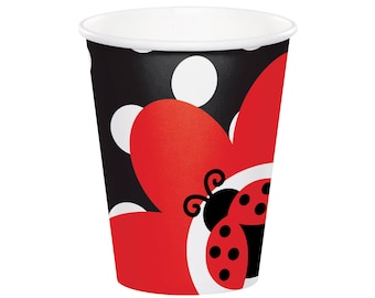 Ladybug Party Cups - Ladybug First Birthday, Girl Baby Shower, Bug Party Ideas, Red Ladybug Decor, Lady Bug Cups, Ladybug Party Favor Cups