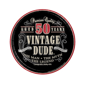 Platos para 50 cumpleaños: cumpleaños vintage, cumpleaños masculino, cumpleaños de hombre, envejecido a la perfección, cumpleaños para él, fiesta de 50 cumpleaños