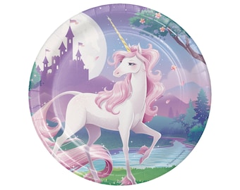 Platos de fiesta de unicornio de 7" - Fiesta de cumpleaños de unicornio, vajilla de fiesta de unicornio, decoraciones de cumpleaños de unicornio, decoración de fiesta, platos de cumpleaños