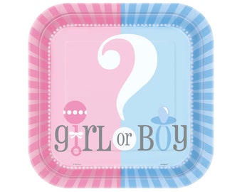 Gender Reveal Party Plates - Team Girl Team Boy, Gender Reveal Baby Shower, Girl or Boy, He or She, Team Blue Team Pink, Baby Announcement