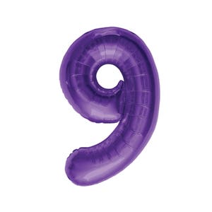 May include: A purple foil balloon shaped like the number 9.