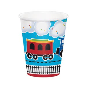 Train Party Cups - Train Birthday, Transportation Party, Birthday Cups, Paper Cups, Train Party Supplies, Planes Trains Automobiles Party