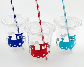 Train Party Cups - Train Birthday Party, Train Party Supplies, Train Favors, Party Decor, Transportation Party, Train Cups, Choo Choo I'm 2