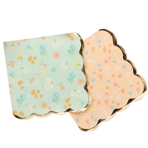 Floral Scalloped Paper Napkins 16ct – 6.5" Luncheon Napkins with Gold Foil Edge, Garden Party, Tea Party, Bridal Shower or Spring Birthday