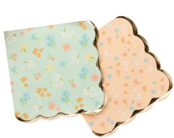 Floral Scalloped Paper Napkins 16ct – 6.5" Luncheon Napkins with Gold Foil Edge, Garden Party, Tea Party, Bridal Shower or Spring Birthday