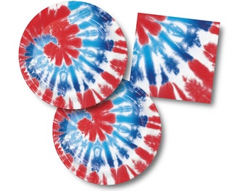 Tie Dye Party Supplies - Tie Dye Birthday Supplies, Tie Dye Birthday Plates, 4th of July Party Decorations, Patriotic Party Decorations