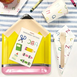 Pencil Paper Plates - Back To School Party, End of Summer, BTS Birthday, Teacher Appreciation Party, Classroom Birthday, 100 Days Brighter
