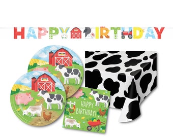 Artículos para fiestas de granja: decoraciones para fiestas de animales de granja, platos de cumpleaños infantiles, artículos para fiestas de cumpleaños de granja, decoraciones de cumpleaños de vacas