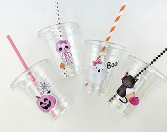Pink Halloween Party Cups - Halloween Party Decorations, Ghost Party Supplies, Boo Party Favors, Girl Halloween Party, Halloween Treat Cups