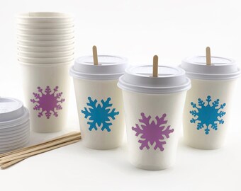 Copas de fiesta de copo de nieve - fiesta de princesa, cumpleaños de copo de nieve, cumpleaños de princesa, país de las maravillas de invierno, fiesta de cumpleaños de princesa de hielo, vasos de papel
