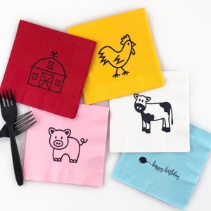 Farm Birthday Napkins - Farm Party, Party Napkins, Barnyard Birthday, Farm Animal Napkins, Farm Party Supplies, Barnyard Napkins