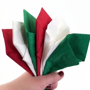 Holiday Beverage Napkins - Green Red White, Set of 50, Cocktail Napkins