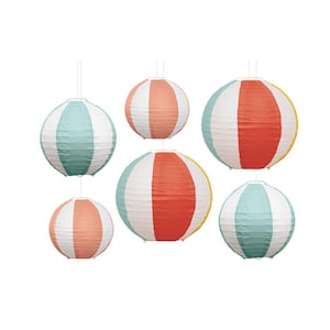 Beach Ball Party Lanterns 6ct, Summer Pool Party Decorations, Beach Birthday Lanterns, Hanging Decorations, Splish Splash Party, Beach Bash