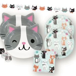 Cat Party Pack - Cat Birthday, Cat Party Decorations, Cat Baby Shower, Kitty Cat Party, Cat Napkins, Cat Plates, Cat Party Supplies