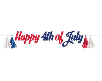 4th of July Party Banner 5ft - Patriotic Party Decorations, Fourth of July Decor, USA Party Banner, Independence Day Party, Party Garland