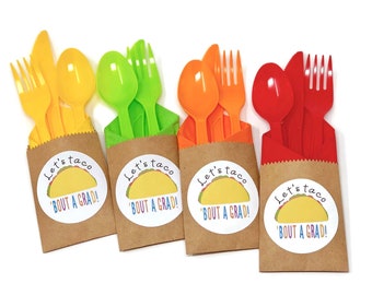 Taco Graduation Party Cutlery Bags - Fiesta Graduation, Graduation Party Decorations, Graduation Party Supplies, Taco Bout a Grad Party