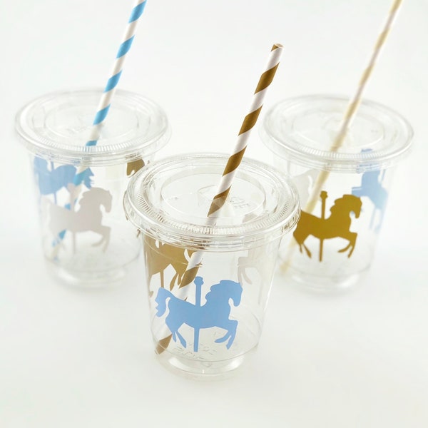 Carousel Party Cups - Carousel Horse Party, Carousel Baby Shower, Carousel Birthday, Blue and Gold, Carousel Cups, Carousel Party Supplies