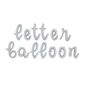 May include: Silver letter balloons spelling out the phrase "letter balloon".