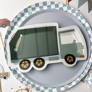 Garbage Truck Party Plates 12ct - Trash Truck Party, Garbage Party Birthday Plates, Waste Management Birthday, Transportation Party Supplies