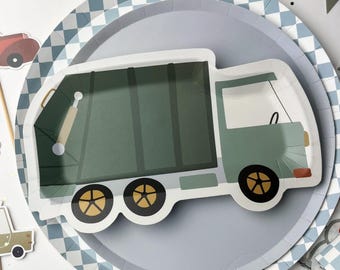 Garbage Truck Party Plates 12ct - Trash Truck Party, Garbage Party Birthday Plates, Waste Management Birthday, Transportation Party Supplies