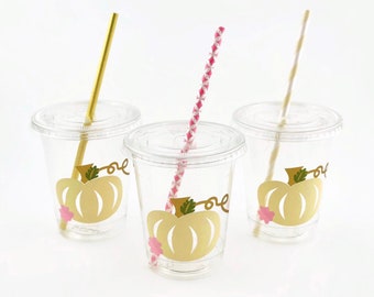 Pumpkin Cups - Little Pumpkin Baby Shower, Fall Baby Shower, Fall Party Cups, Party Supplies, Pumpkin Party, Pumpkin Patch, Ivory Gold Pink