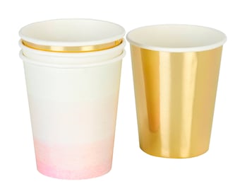 Pink Ombre and Gold Cups - Bachelorette Party Ideas, First Birthday, Flamingo Party, Unicorn Party, Princess Birthday, Girls Birthday Cups