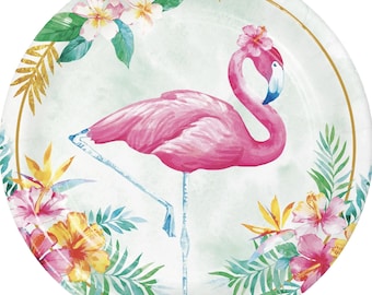 Tropical Flamingo 9" Party Plates 8ct - Luau Bachelorette, Hawaiian Birthday Decor, Flamingo Birthday, Flamingle Party, Aloha Baby Shower