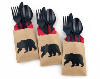 Cutlery Bags - Lumberjack Party, Bear Baby Shower, Bear Cub, Lumberjack Baby Shower, Lumberjack Birthday, Woodland Baby, Buffalo Plaid