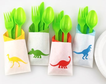 Dinosaur Cutlery Bags - Dinosaur Birthday, Dinosaur Party Supplies, Dinosaur Baby Shower, Dino Party, Party Decorations, Prehistoric Party