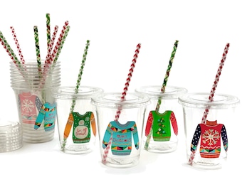Ugly Sweater Party Cups - Christmas Cups, Christmas Birthday, Holiday Party, Ugly Sweater Christmas, Christmas Party Supplies, Party Favors