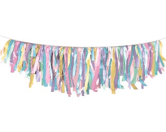 Pastel Rainbow Tissue Garland - Iridescent Party Decorations, Iridescent Party Banner, Unicorn Party Supplies, Pastel Birthday Decorations