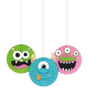 Monster Hanging Decorations - Monster Birthday Decorations, Party Supplies, Monster Paper Fans, Kids Party Decorations, Birthday Supplies