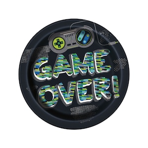 ゲームオーバーパーティープレート - ゲーマーバースデープレート、レベルアップパーティー用品、ゲームオンバースデーデコレーション、ビデオゲームプレート、ゲーマーパーティーデコレーション