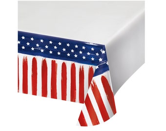 Amerikansk flaggduk - Patriotisk festtillbehör, 4 juli-fest, röd vit och blå, stjärnor och ränder födelsedag, pappersduk