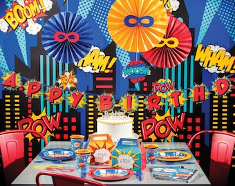 Banner di supereroi - Decorazioni di compleanno di supereroi, Decorazioni per feste di supereroi, Banner di festa, Banner di compleanno, Decorazioni di supereroi