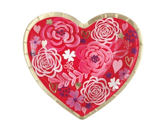 Platos con forma de corazón de flores rojas: decoraciones para fiestas de San Valentín, platos para el brunch del Día de la Madre, platos para el Día de San Valentín, vajilla para el Día de San Valentín, decoración para el Día de San Valentín