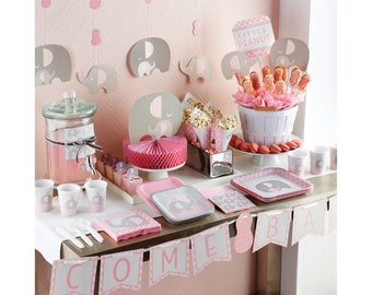 Elefantbanderoll - Rosa elefant babyshowerdekorationer, Babybanderoll, Liten jordnötsbabyshower, Duschdekorationer Flicka, Flicka babyshower